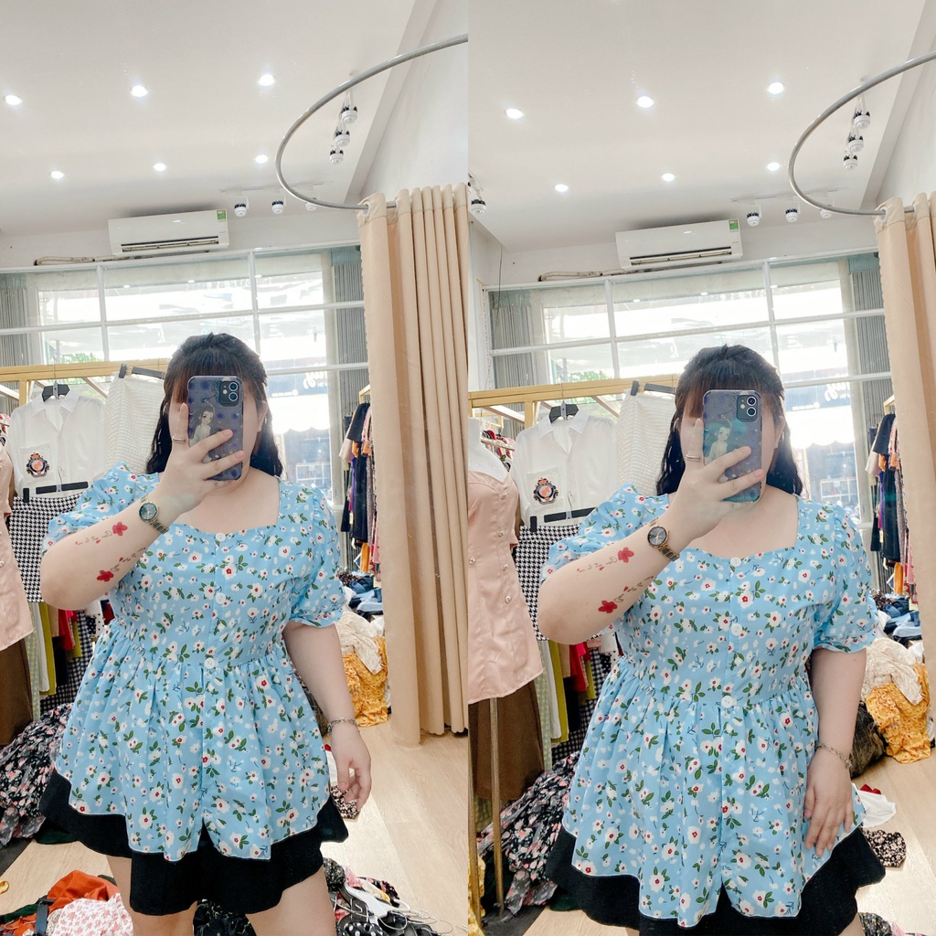 Áo kiểu Bigsize babydoll cột nơ lưng 55-90kg. Hình thật Bụ Bẫm shop