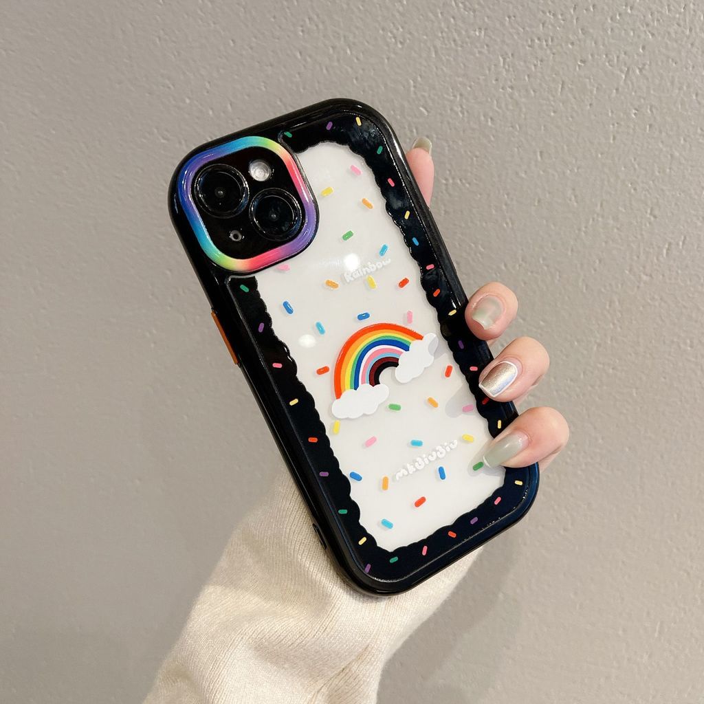 Ốp Điện Thoại Trong Suốt Họa Tiết Cầu Vồng Chấm Bi Dễ Thương Cho iPhone 12 13 11 Pro Max X Xs Max Xr