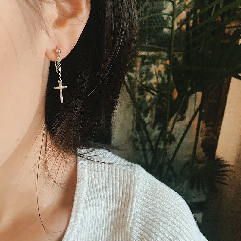 Khuyên Tai Dáng Dài Hình Thánh Giá Cá Tính Độc Đáo Phong Cách Hip-Hop
