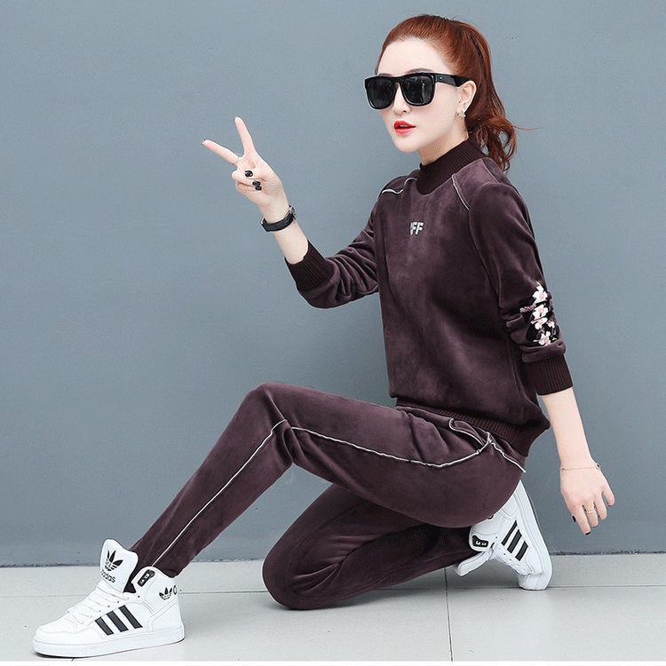 Set Đồ Thể Thao Hai Mặt Lót Nhung Dày Dặn Thời Trang Thu Đông Cho Nữ plus