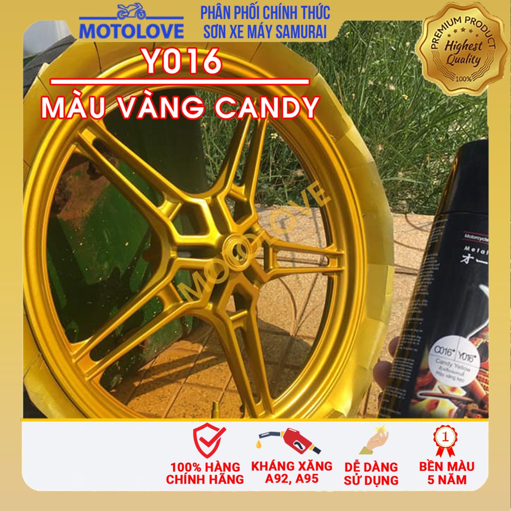 Sơn Samurai vàng candy Y016 - chai sơn xịt cao cấp dành cho dân độ xe đẳng cấp