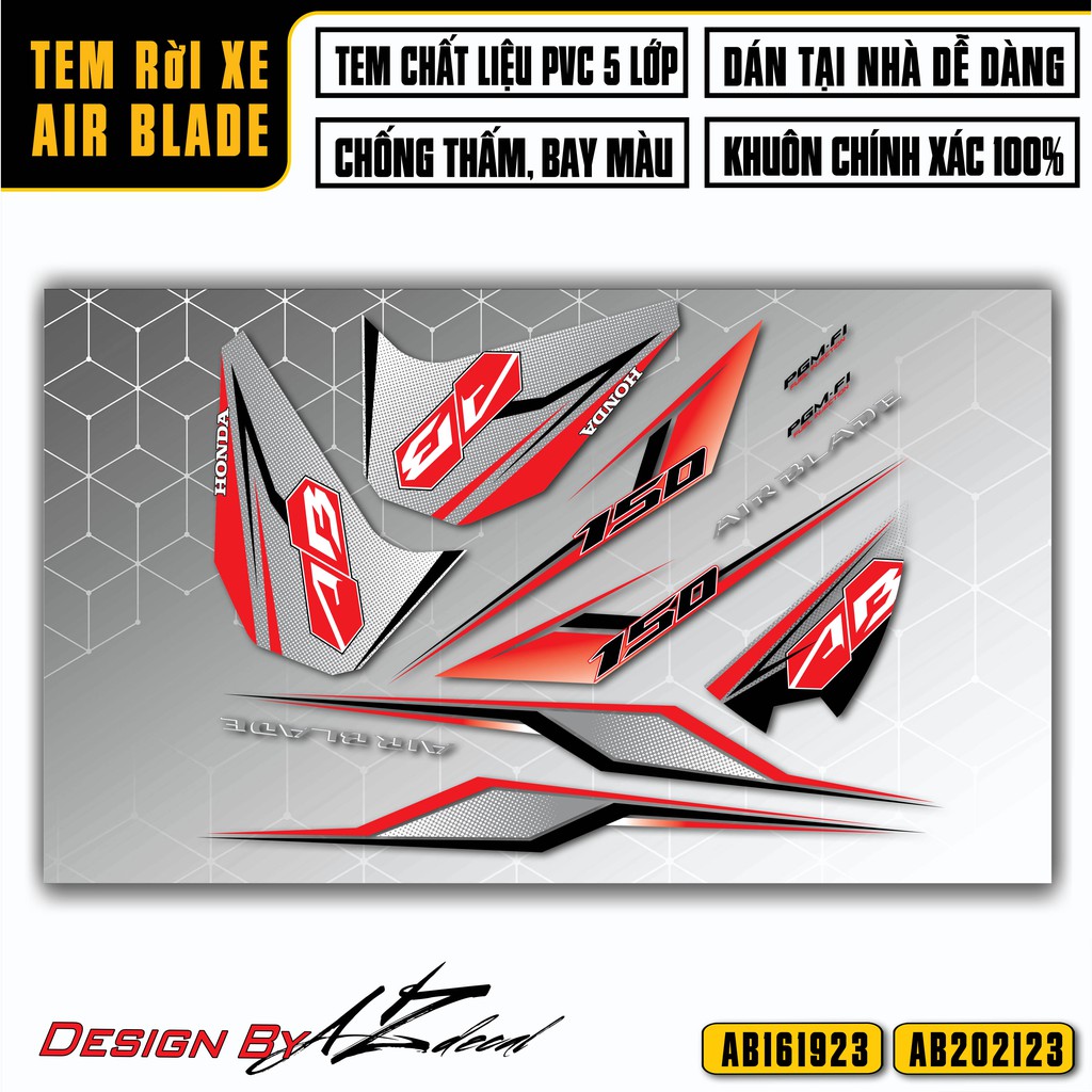 Tem Rời Xe Airblade Mới Nhất, Đa Dạng Màu Tem | AB23 | Decal AB Cao Cấp Chống Thấm Nước, Chống Phai Màu