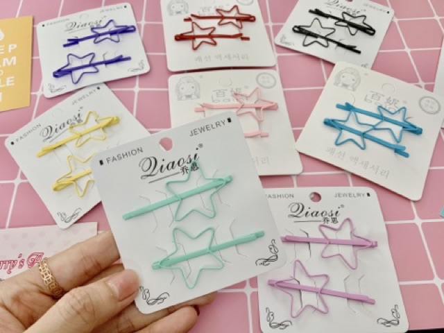 Set 2 kẹp nơ và kẹp tim đủ màu sắc