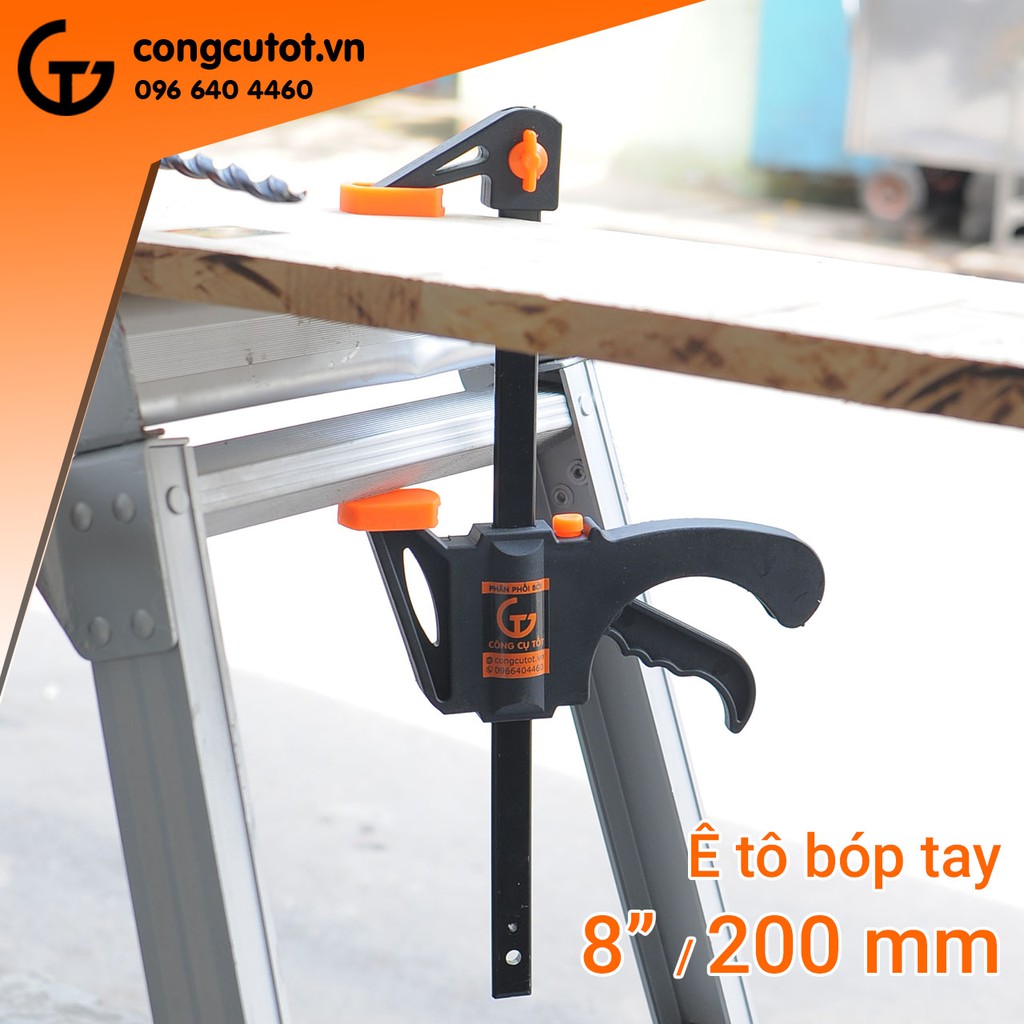Eto bóp tay chữ F 8inch độ mở 200mm lực kẹp 70kg