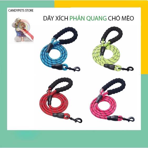Dây dắt chó đi dạo,chó lớn nhỏ trợ lực phản quang sợi lớn 150cm *1,2cm CANDYPETS DD03