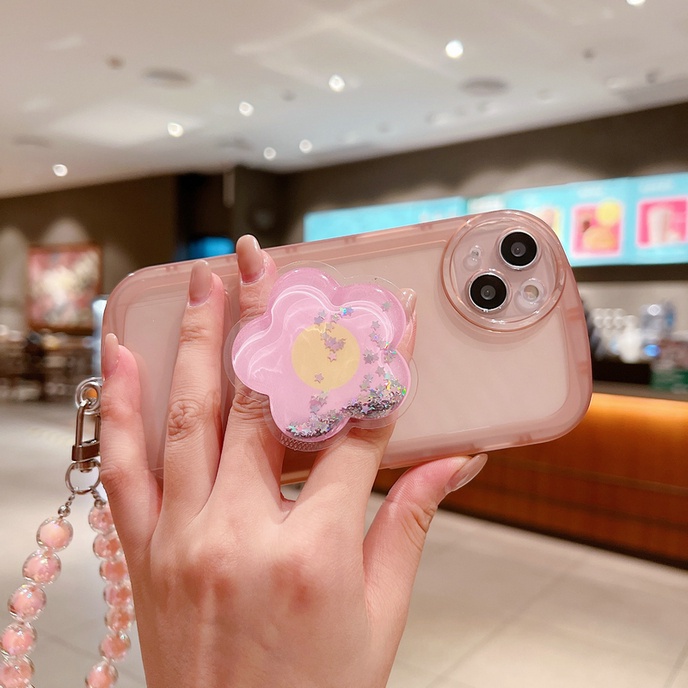 Casing Realme 11 C53 C55 C33 C30 C35 C21Y C25Y 9i C17 7I C11 C15 5 5s 5i 7i 2 Pro U1 C17 Narzo N53 50A Prime C1 2020 8 Pro 4G Cute Flower Quicksand Stand Round Camera Edge Airbag Anti-fall Tpu Clear Soft Phone Case NKS 07