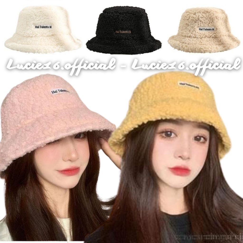Mũ lông cừu Bucket Retro phong cách mới nhất Hàn Quốc vải mềm mịn giữ ấm thu đông - Lucie16.official