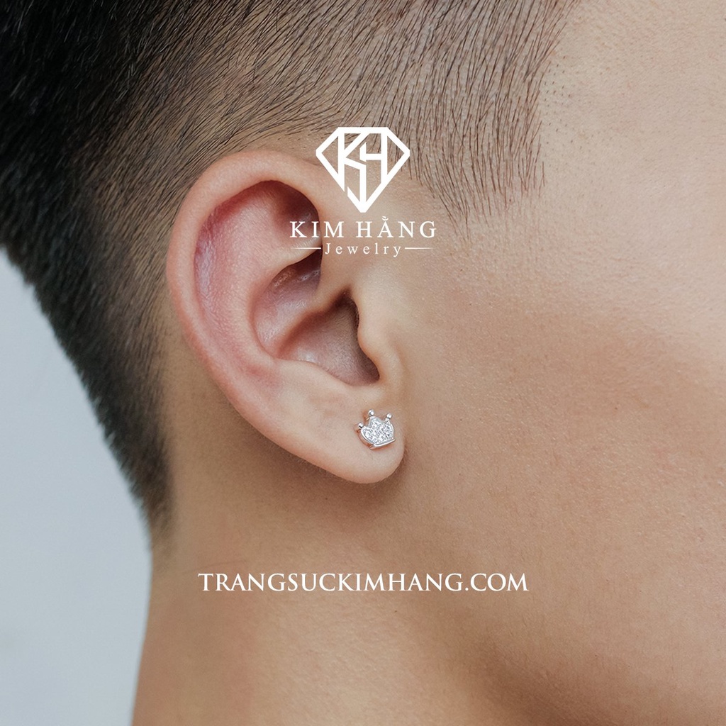Khuyên Tai BẠC Thiết Kế Hình Vương Niệm Cao Cấp - Chốt Đẩy