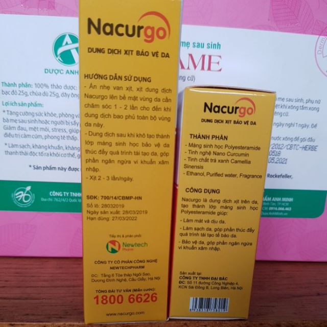 Dung dịch xịt màng sinh học bảo vệ da nacurgo