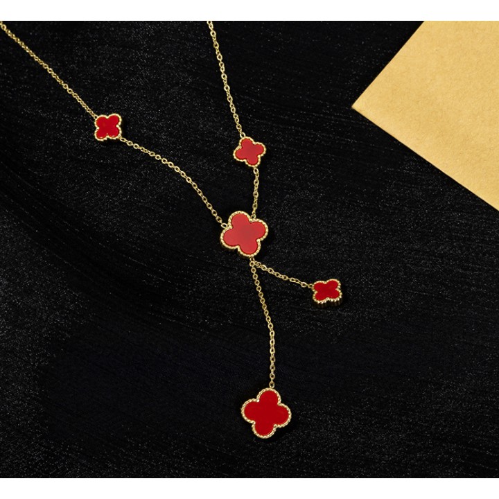 Dây chuyền nữ titan chuỗi hoa L V cách điệu thời trang 2 mặt đen, đỏ siêu đẹp, bền màu