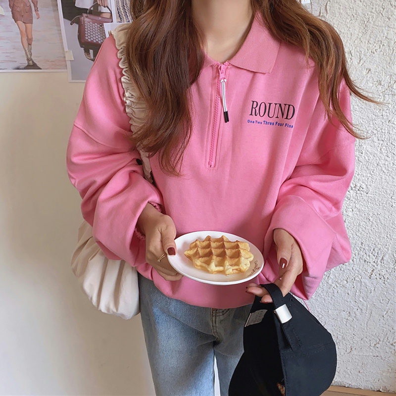 Áo sweater SUXI mỏng dáng rộng màu sắc đơn giản phối dây rút phong cách Hàn Quốc cho nữ