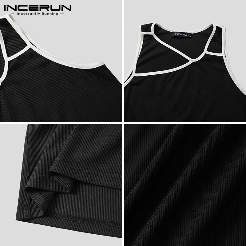 Áo ba lỗ nam INCERUN co giãn màu trơn khoét lỗ không tay kiểu cách