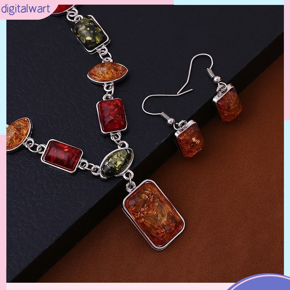 Bộ trang sức đính đá hổ phách phong cách phương Tây thời trang