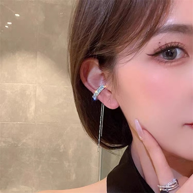 Khuyên Tai Kẹp Chữ C Đính Đá Zircon Không Xỏ Lỗ Phong Cách Retro Thời Trang