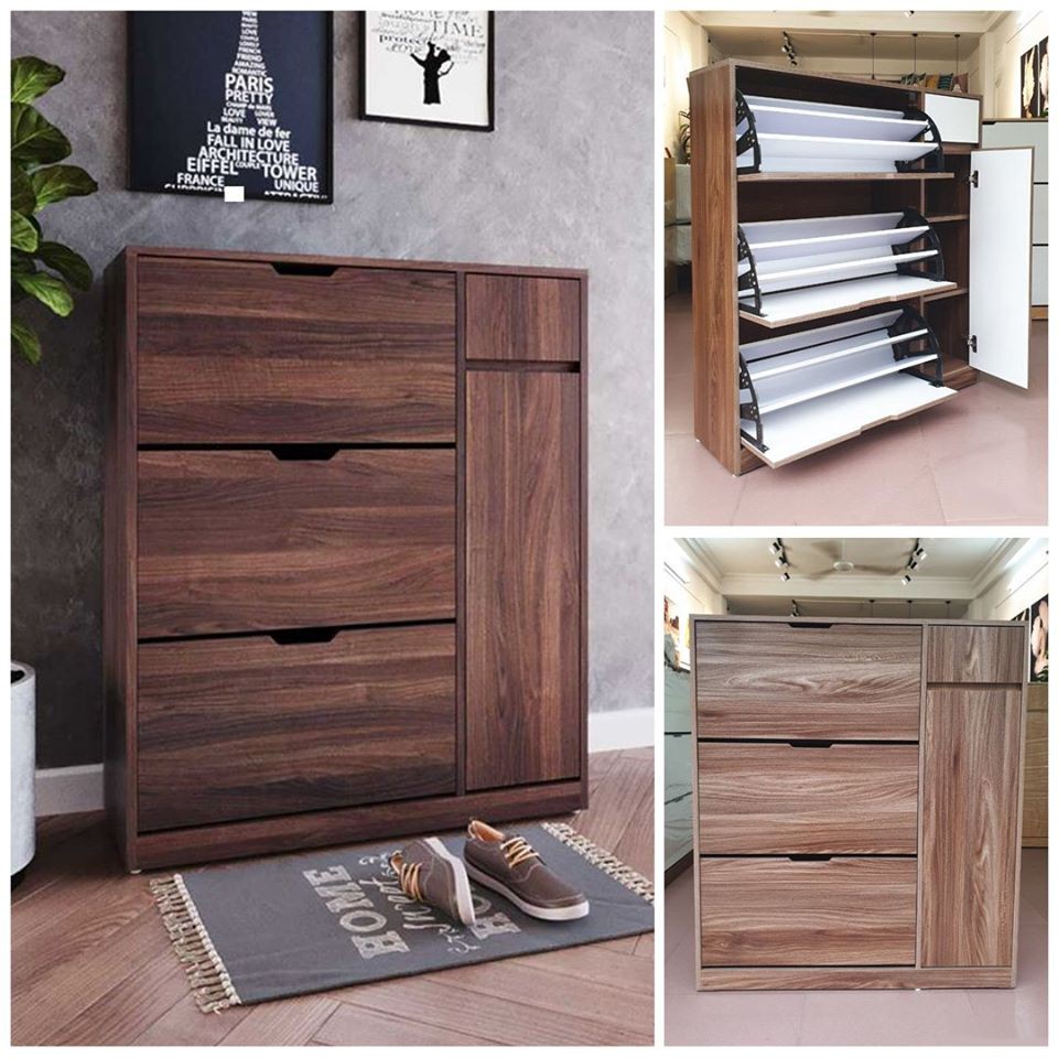 Tủ Giày 3 Tầng Giá Xoay và Ngăn Mũ Bảo Hiểm Hàng hậu 9 ly chắc chắn