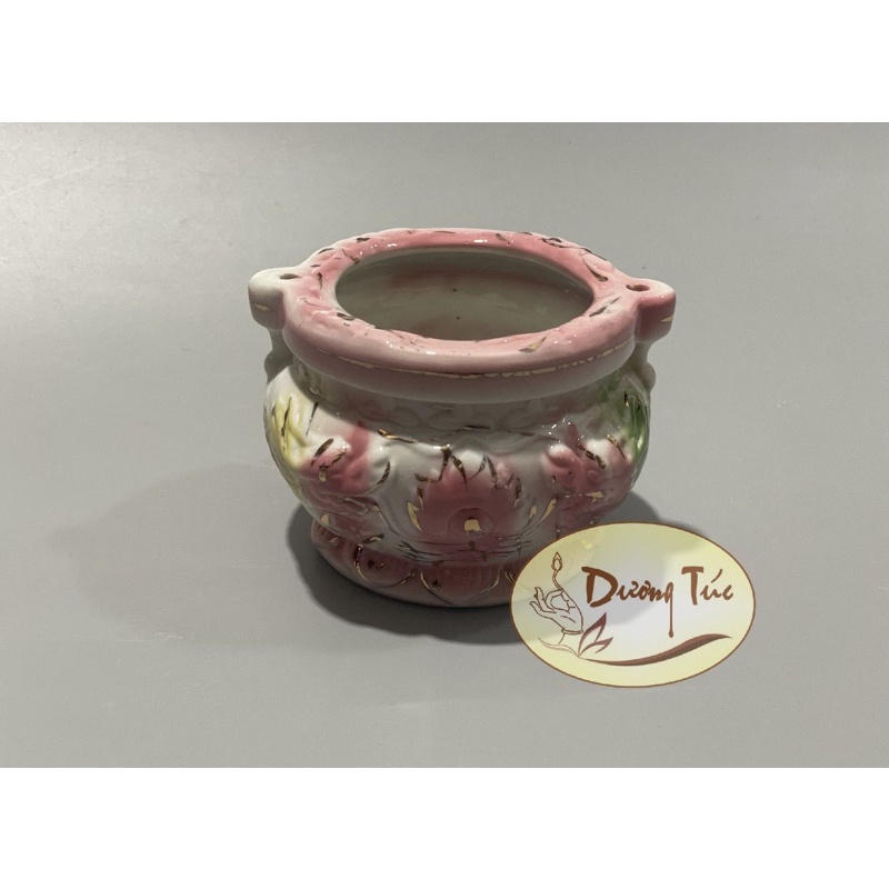 Lư Hương (Bát Nhang) Gốm Sứ Song Long Hồng 4inch