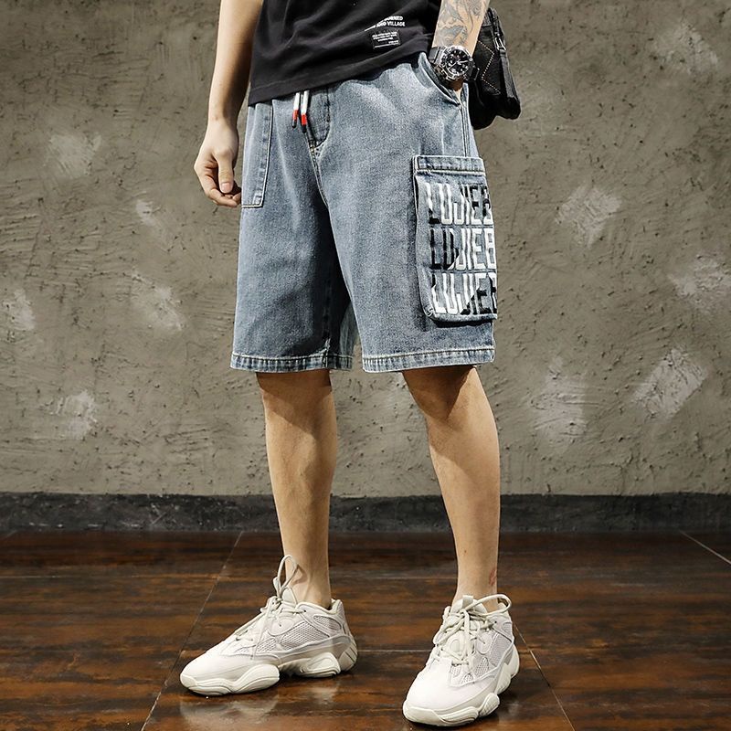 Quần Short Denim Ống Rộng Lưng Thun Phối Túi Hộp Thời Trang Dành Cho Nam