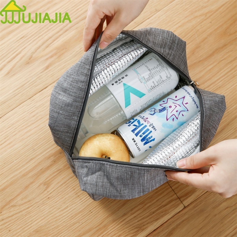 Túi Giữ Nhiệt JUJIAJIA Bằng Canvas Và Lá Nhôm Có Quai Cầm Dùng Đựng Cơm Trưa Cho Dân Văn Phòng