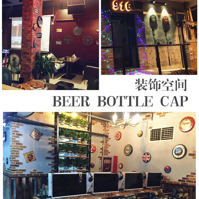 Nắp Bia Trang Trí Vintage Barber Shop, Hair Salon, Nhà Hàng Kích thước Đường Kính 35cm