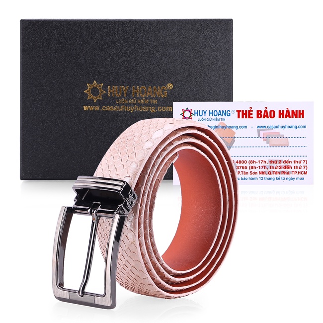 Thắt lưng nam Huy Hoàng da trăn đầu kim 3,5P màu hồng phấn HP4364