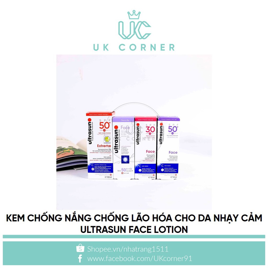 [BẢN MỚI] Kem chống nắng chống lão hóa cho da nhạy cảm Ultrasun Face Sun Lotion SPF 30 50ml