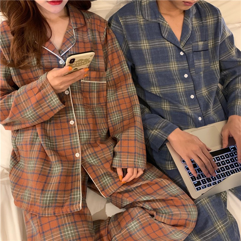 (  SẴN XANH L, NÂU L, XL ) Bộ đồ ngủ đôi pyjama caro AK665 | BigBuy360 - bigbuy360.vn