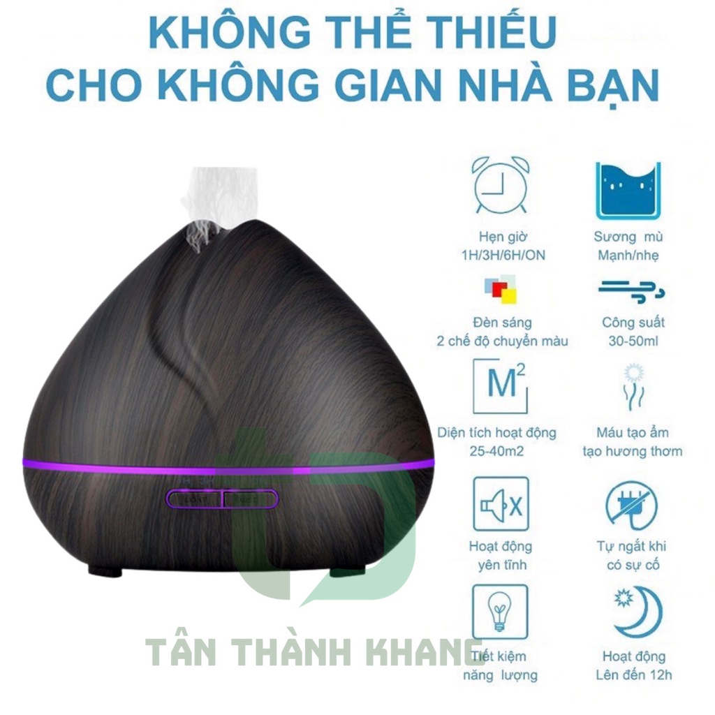 Máy Xông Tinh Dầu, Khuếch Tán, Phun Sương Vân Gỗ Sen Vàng 550ml,đèn Led 7 Màu-30m2 - Tặng Tinh Dầu