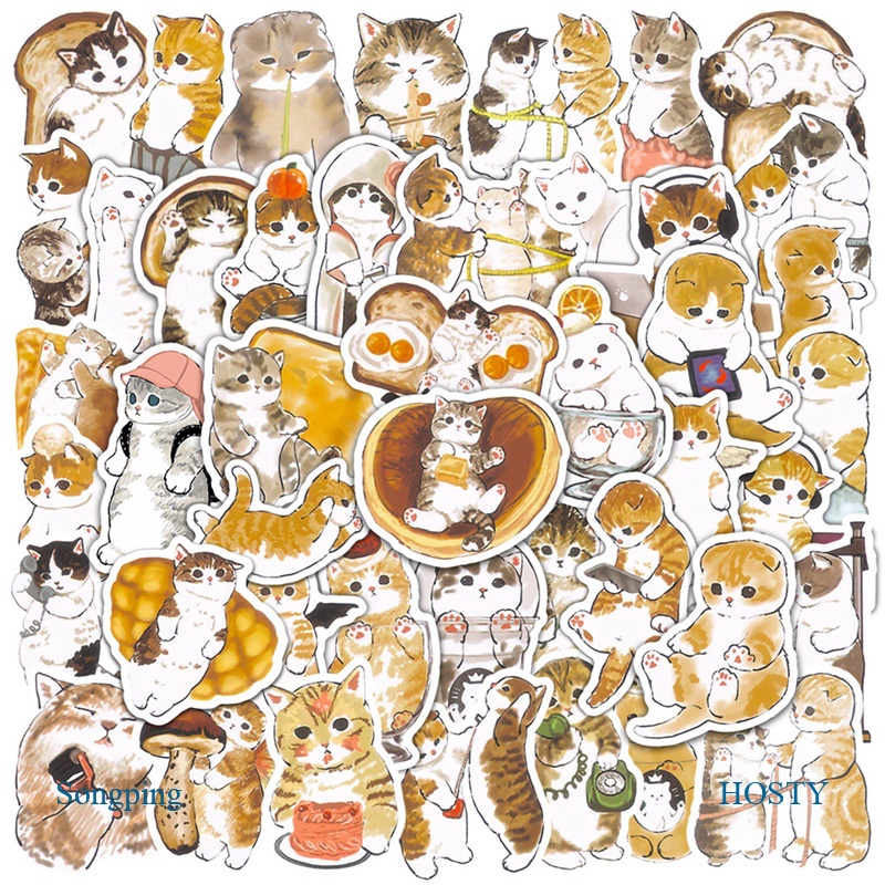 Set 50 Miếng Dán Hình Mèo Kitty Dễ Thương Trang Trí Vali / Chai Nước / Tủ Lạnh DIY
