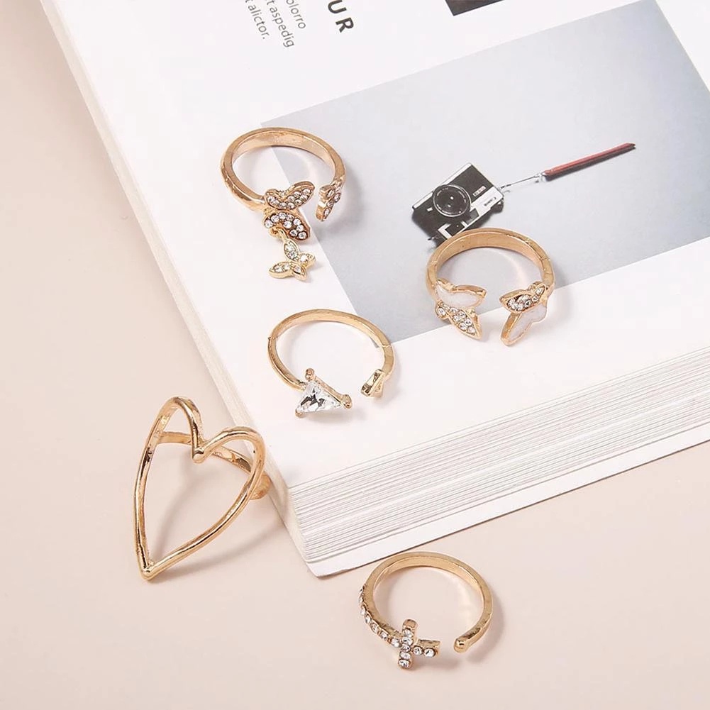 Set 5 Nhẫn Đeo Tay Kiểu Dáng Đa Dạng Thời Trang Cho Nữ