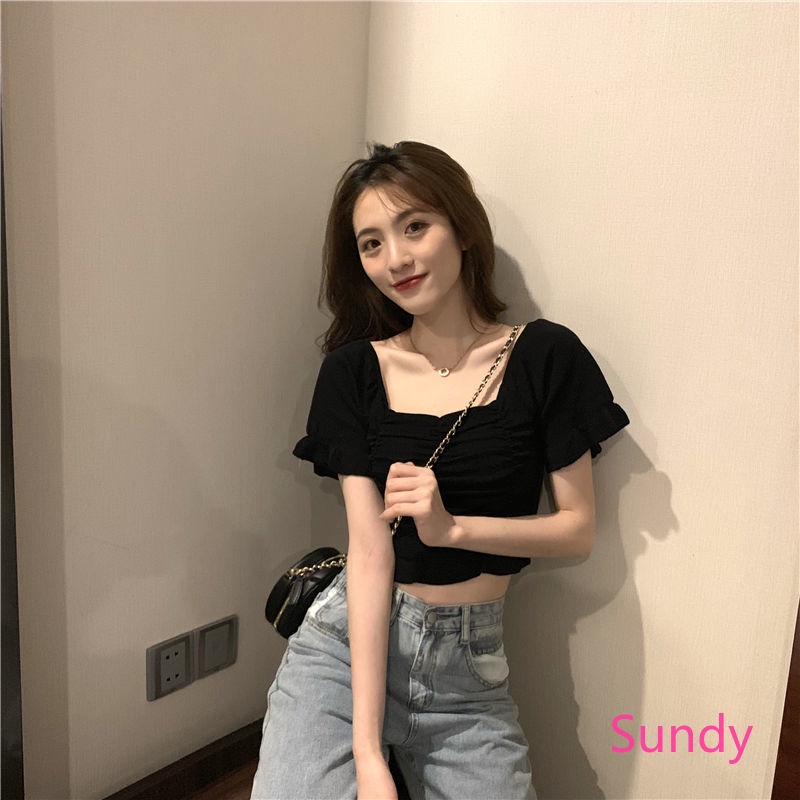 Áo Dệt Kim Cổ Vuông Xếp Ly Thời Trang Pháp Thanh Lịch Cho Nữ