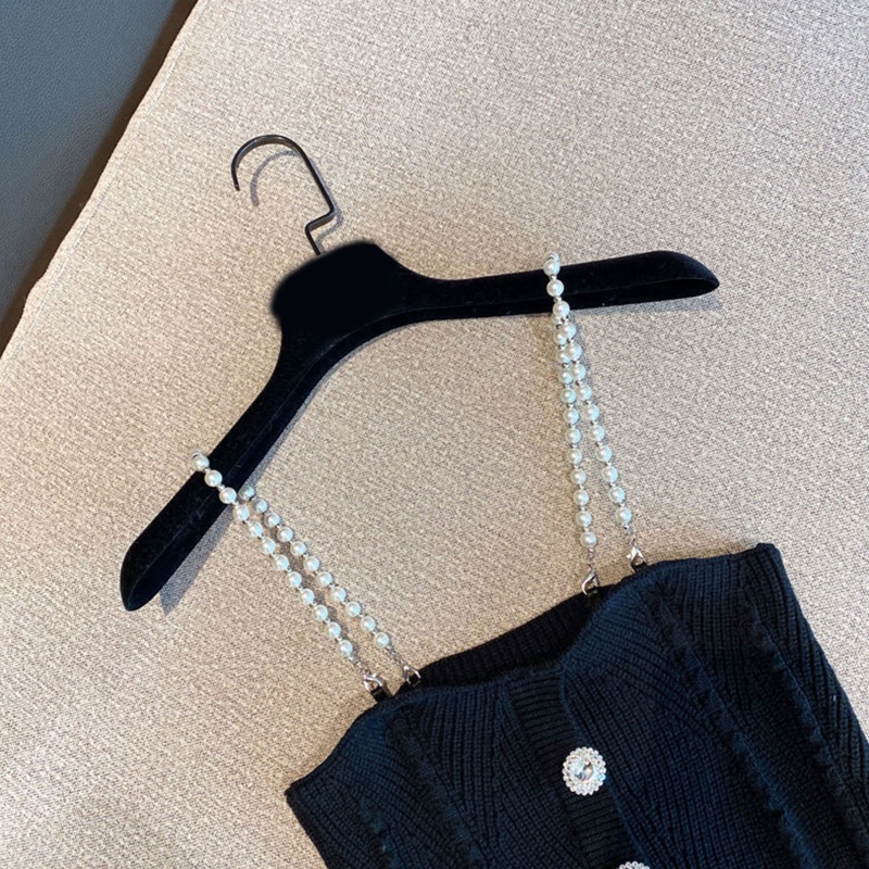 Áo Croptop Hai Dây Dệt Kim Dáng Ôm Đính Đá Phối Nút Ngọc Trai Thời Trang Cho Bạn Gái