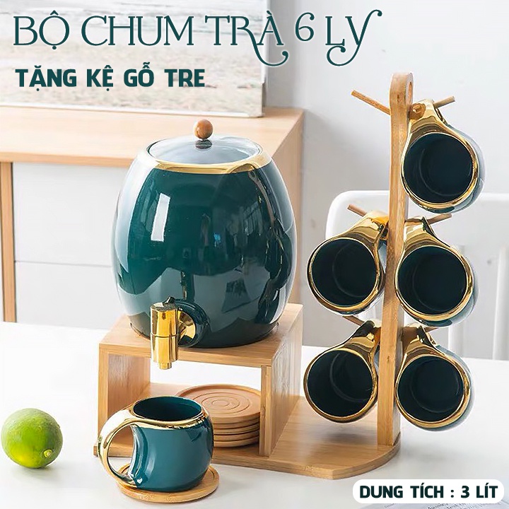 BỘ ẤM CHUM, BÌNH SỨ  CAO CẤP +  TẶNG kèm kệ chống mối mọt + 6 muỗng sứ sang trọng, bình dung tích lớn chịu được nhiệt