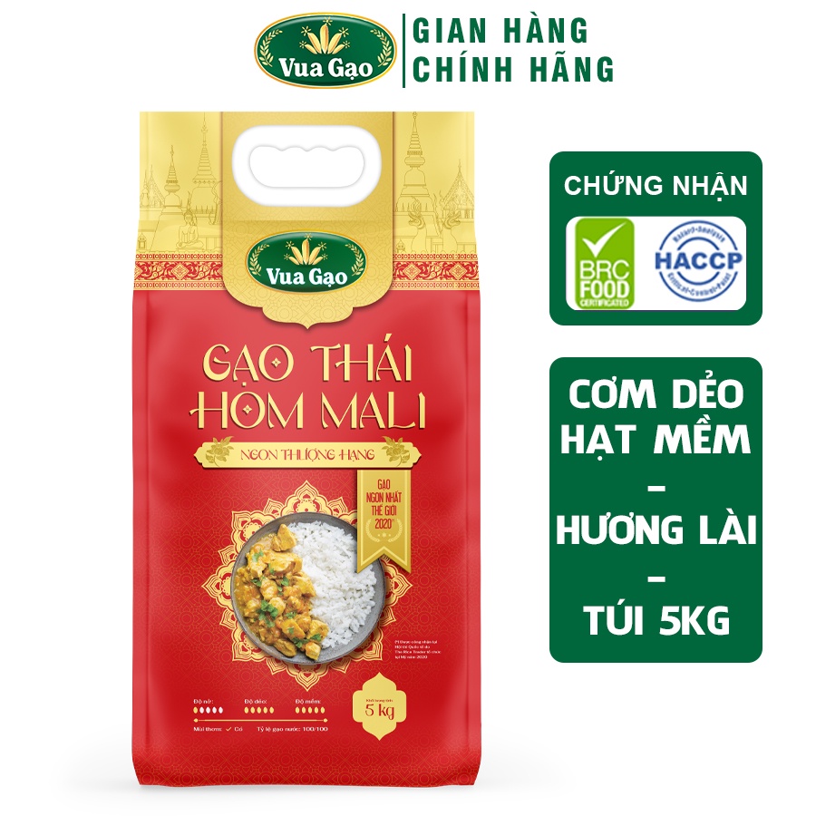 Gạo Thái Hom Mali - Chính Hãng Vua Gạo - Túi 5kg (Cam kết date mới)