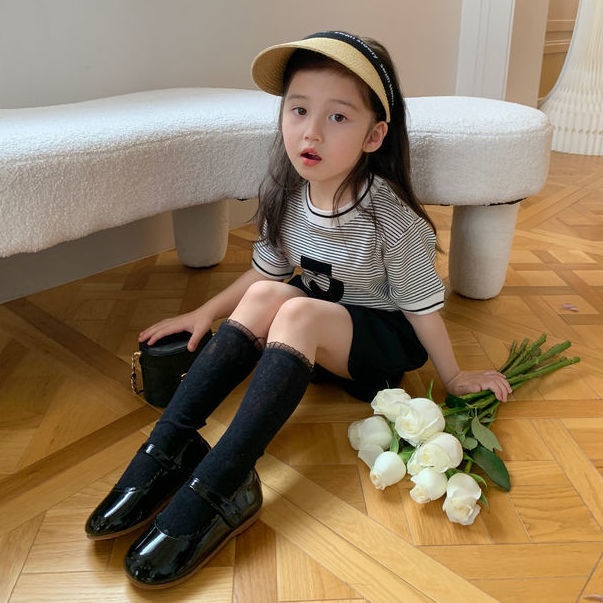 Bộ Trang Phục Hai Mảnh Mùa Hè Tay Ngắn Kẻ Sọc Phong Cách Hàn Quốc Dễ Phối Đồ Cho Bé Gái