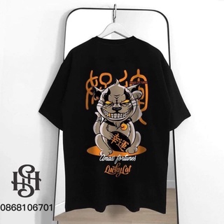 Áo thun unisex nam nữ lucky cat co bigsize vải thun cotton cao cấp