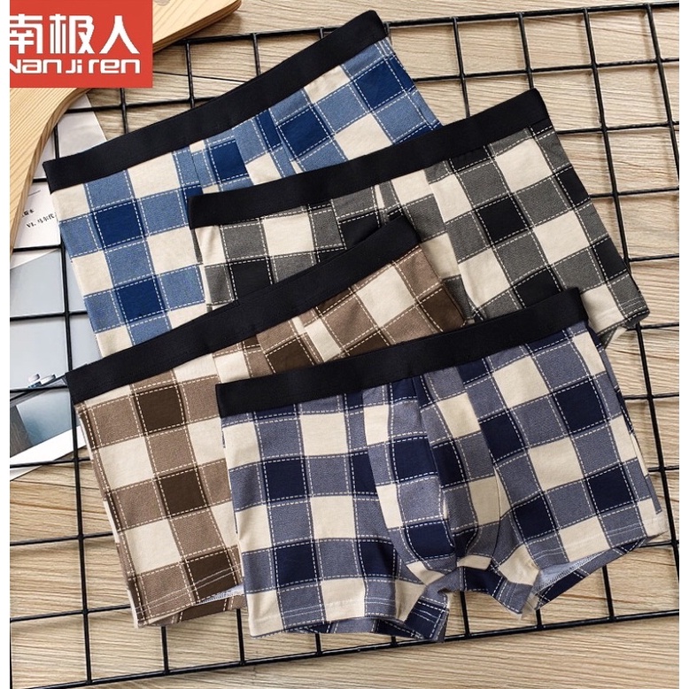 Quần sịp nam, quần lót đùi nam họa tiết kẻ cao cấp hộp 4 quần đủ size L XL 2XL 3XL