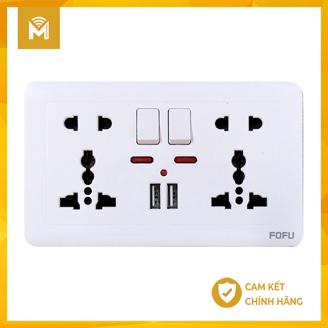 Ổ cắm điện âm tường mặt đôi có 2 cổng USB 2.1A, nhựa Acrylic an toàn không độc hại,khả năng chống cháy, đèn LED hiển thị