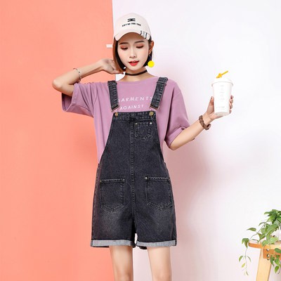 Quần short yếm denim nữ cạp cao, Quần Bò Cạp dáng rộng, quần yếm, quần dài ống đứng