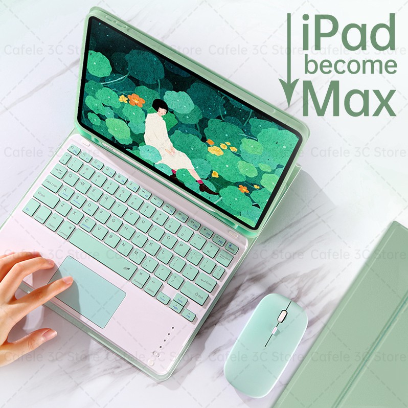 Bao Da Kèm Bàn Phím Không Dây Cho Ipad Pro 2018 2020 11 12.9 6th Gen 9.7 10.2 8th Gen Air 3 10.5 Air 4 4th Gen 10.9 Inch