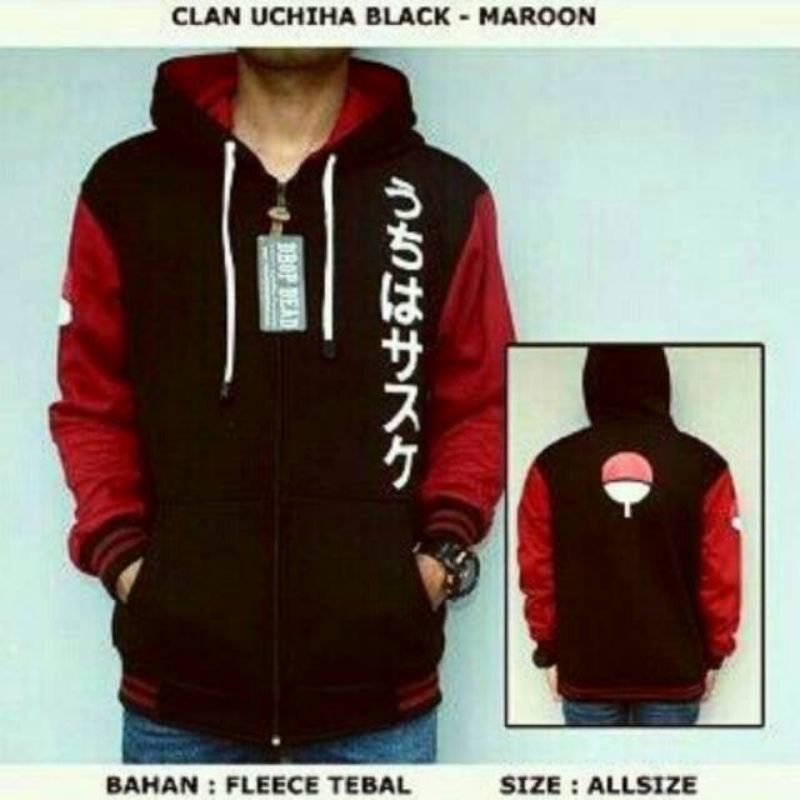 Áo Khoác SWEATER Fasion Có Mũ Trùm In Hình ANIME NARUTO UCHIHA SASUKE Màu Đỏ Đen Cho Thanh Thiếu Niên-Jacket COOSPLAY-Jackets