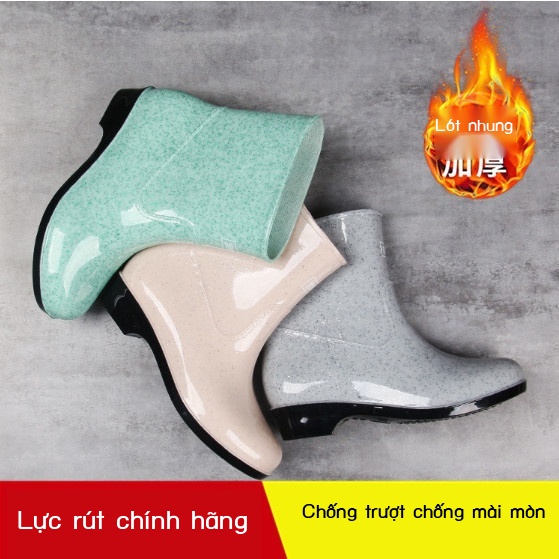 Giày chống nước rút lại giày đi mưa ủng đi mưa của phụ nữ nữ người lớn ống ngắn ống trung bình ống cao không thấm nước c