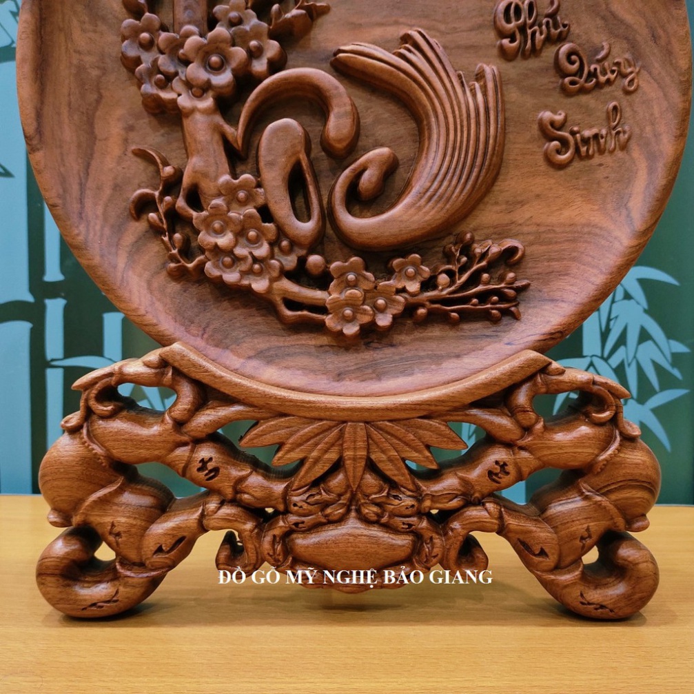 Đĩa trang trí phong thủy chữ LỘC gỗ hương