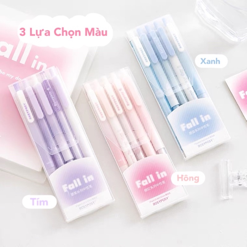 Set 5 Bút Bi Rosy Posy Màu Loang Gradient Mực Đen Mẫu 2022