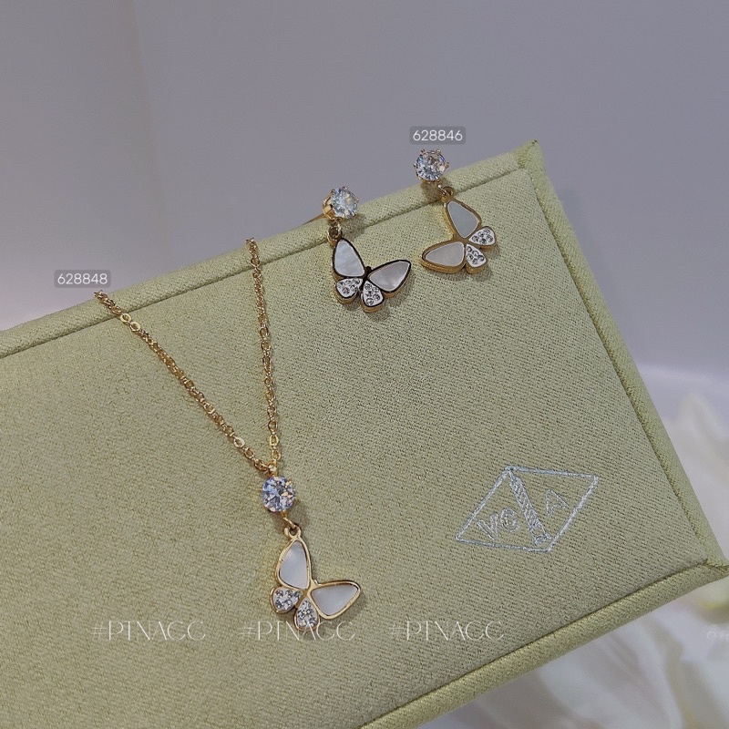 Bông tai, khuyên tai titan hồ điệp xà cừ trắng .PTNACC.