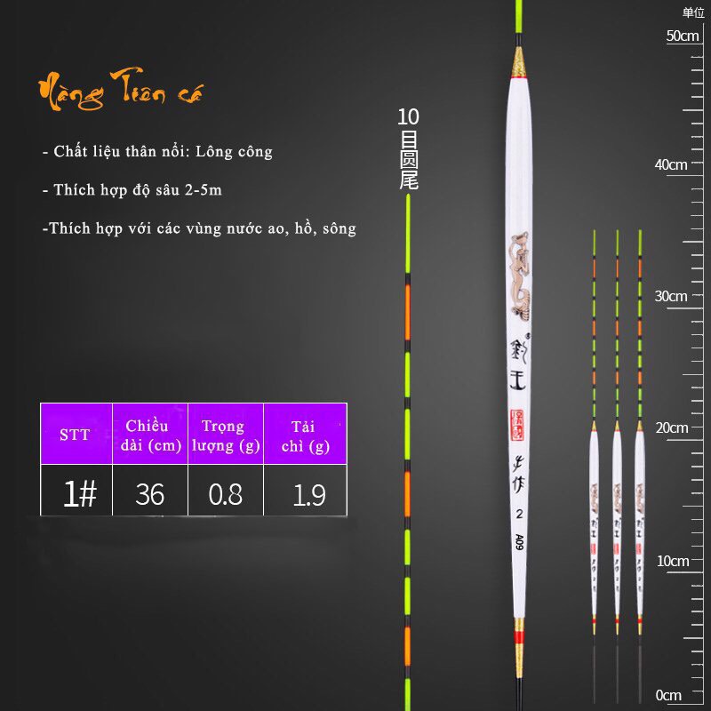 Phao câu đài Lông Công cao cấp - Phao câu cá cao cấp - Phụ kiện câu cá