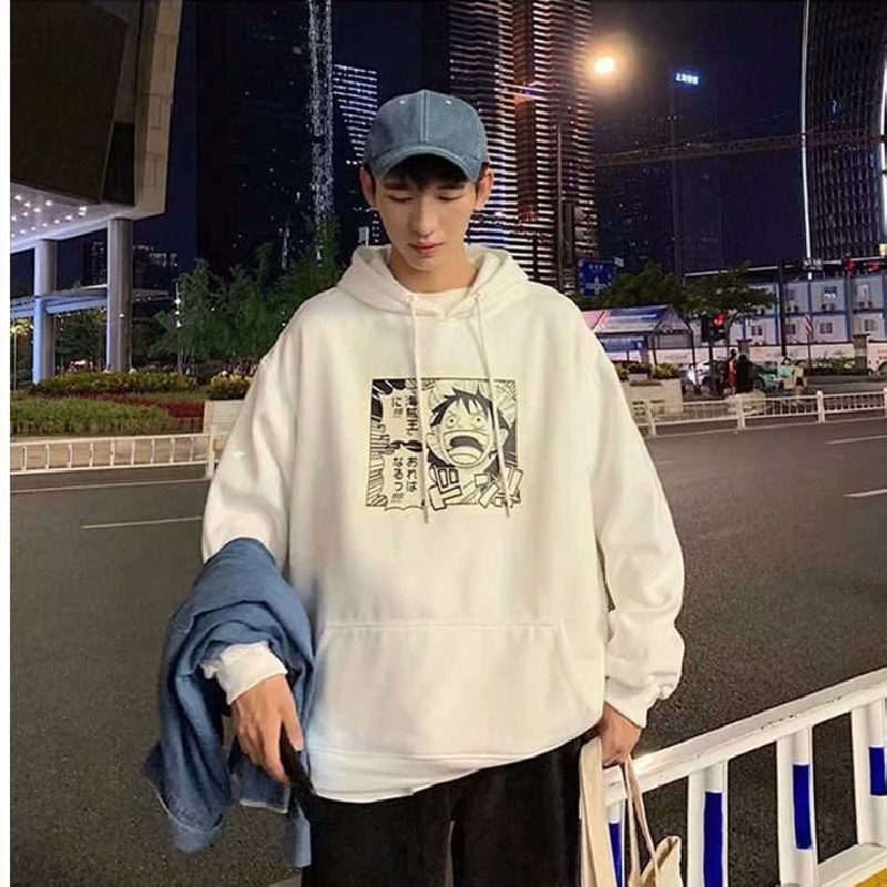 Áo hoodie tay dài dáng rộng in họa tiết hoạt hình phong cách hip hop đường phố Hàn Quốc cho nam cỡ lớn M-5XL