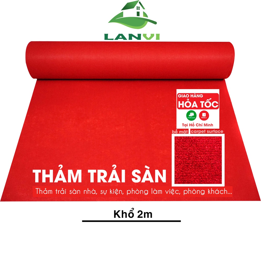Thảm nỉ trải sàn nhà, thảm lót sàn nhà đẹp giá rẻ dày 3mm màu đỏ tươi trải văn phòng, phòng ngủ, sự kiện