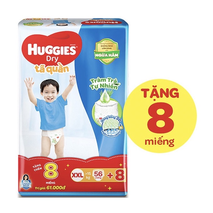 Tã quần huggies xxl56 tặng 8 miếng bao bì mới( đệm mây 4 chiều)