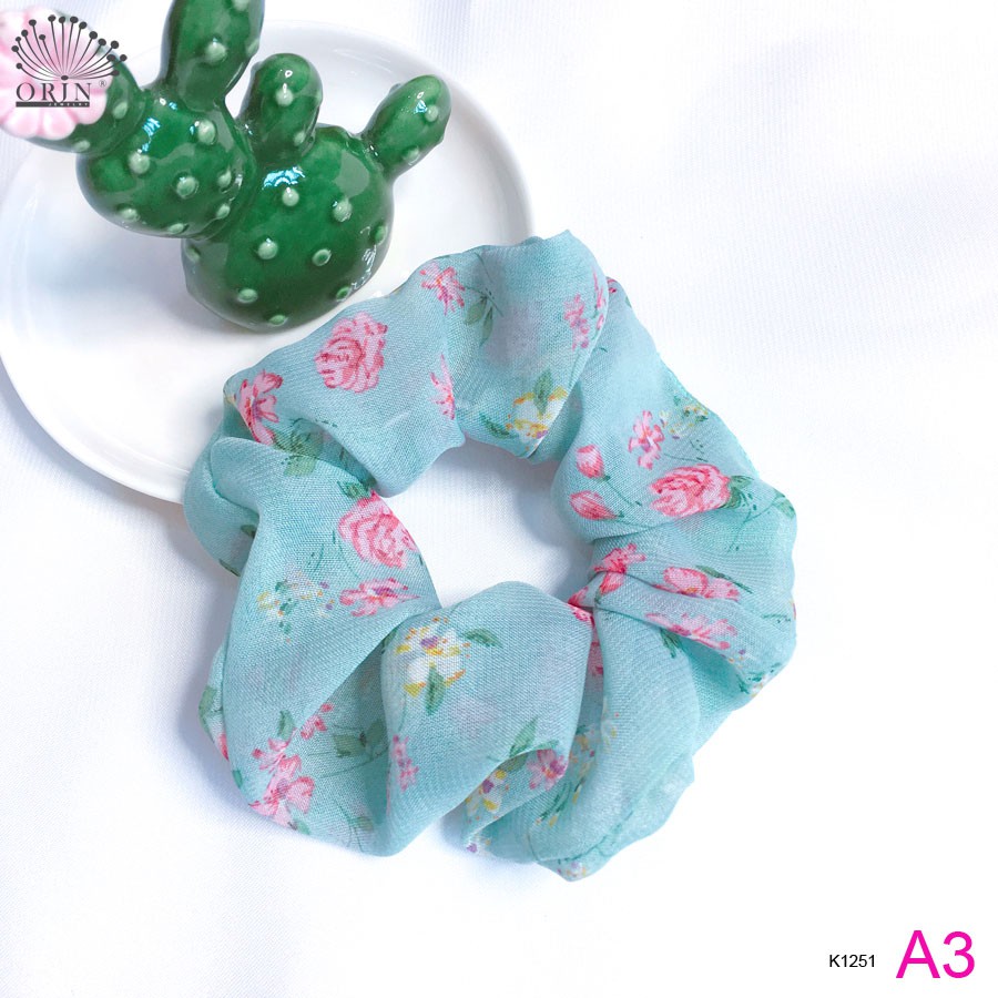 Dây buộc tóc, cột tóc vải scrunchies chiffon hoa phong cách vintage Orin K1251