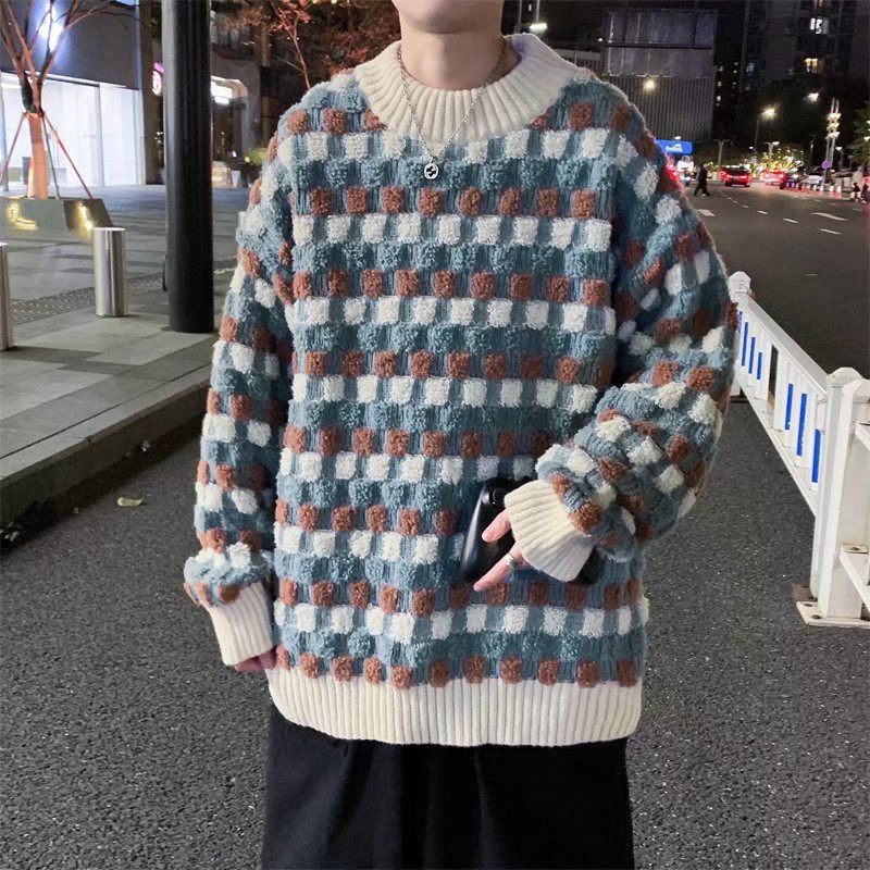 Áo len tay dài họa tiết kẻ lưới thời trang dành cho nam